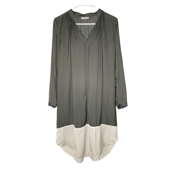 Ulla Johnson Grey Ivory Satin Drape Long Sleeve Split Neck Dress Size 4 - Picture 3 of 8